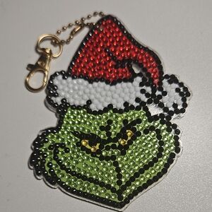 Festive Grinch Keychain Diamond Art Style